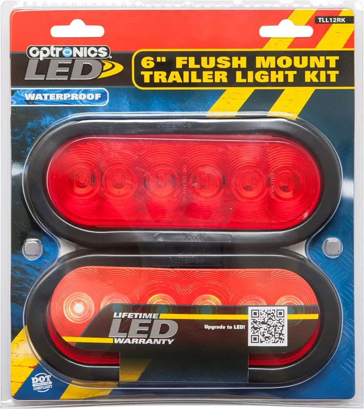 TLL12RK – OPTRONICS Trailer Light Kit, Stop/ Turn/ Tail Light Submersible LED 6 Inch Oval With 2 Each Red Trailer Lig...